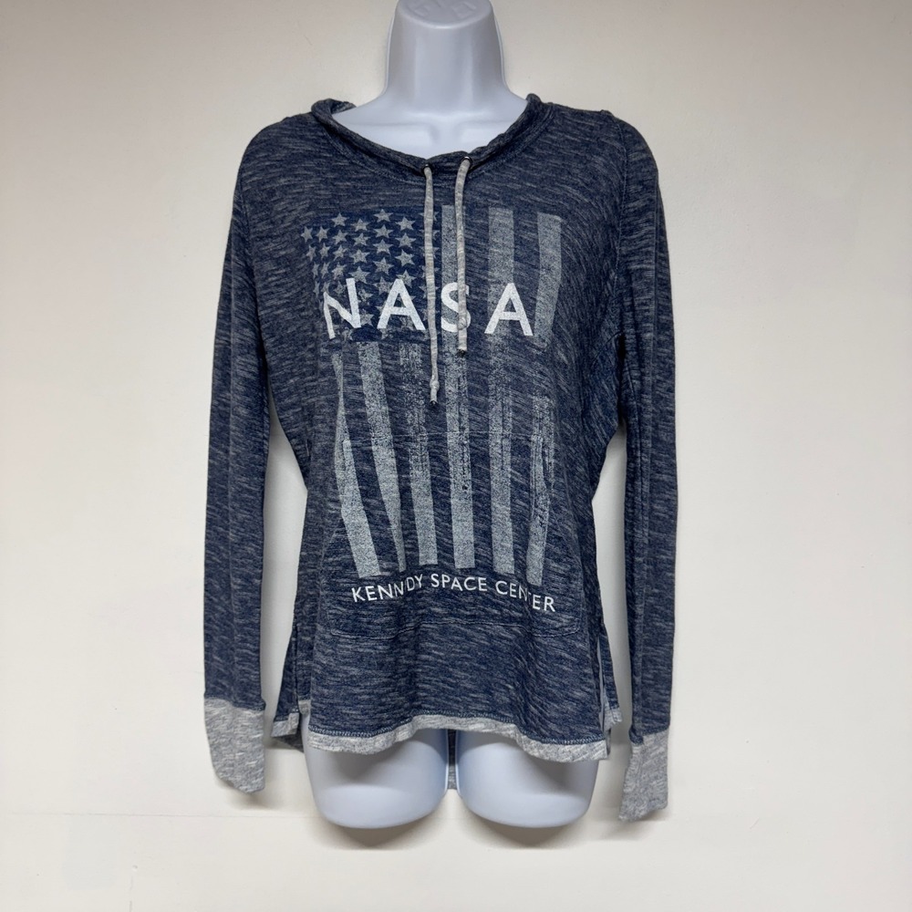 Techstyles Nasa Hoodie Size M Women Long Sleeve Kennedy Space Center Blue